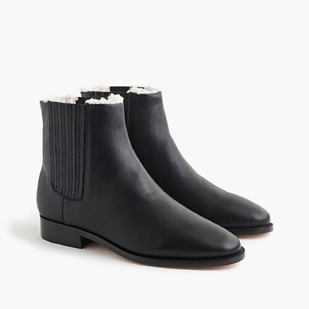 J. Crew Sherpa Lined Chelsea Boots / Black Leather